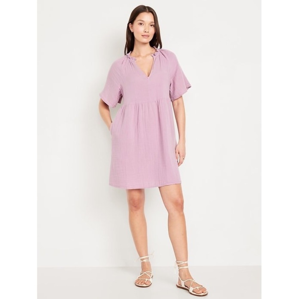 Old Navy Cotton Gauze Short Flutter Sleeve Mauve Pink Dress Women's Size XL